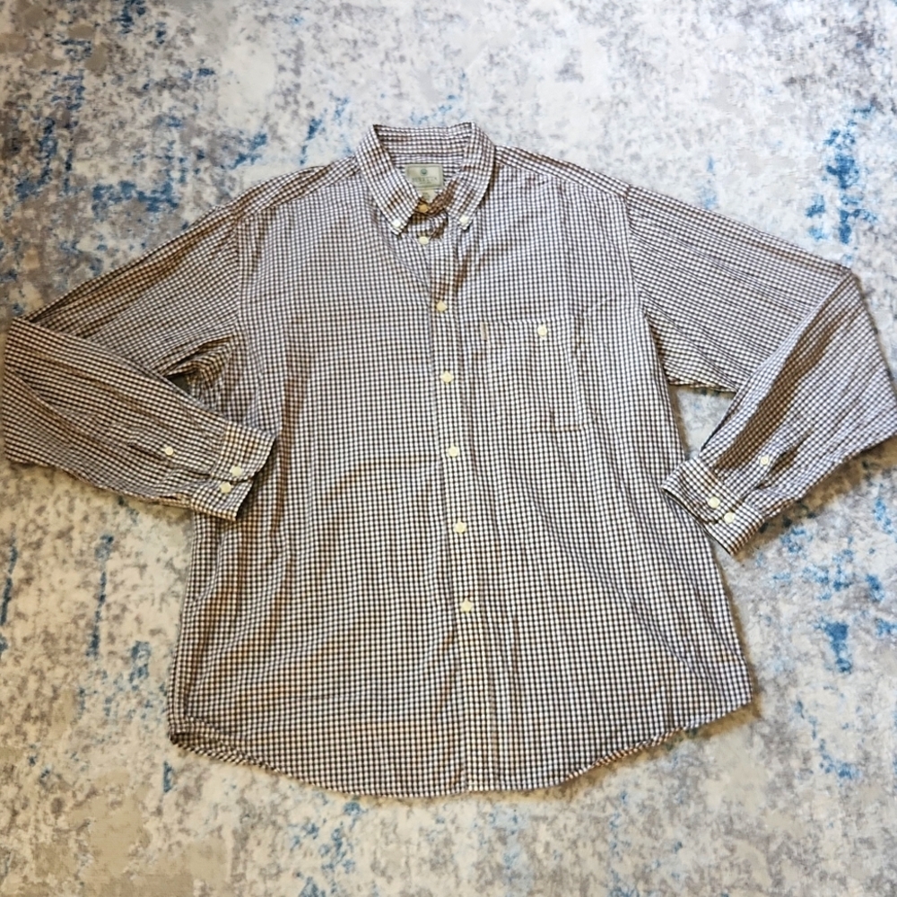 Beretta Men's XXL 100% Cotton Brown And‎ White Gingham Long Sleeve Button Down